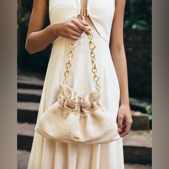 cult gaia Handbags - CULT GAIA Bara Raffia Handbag Gold Chain